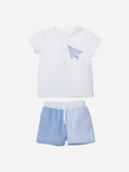 Load image into Gallery viewer, T-shirt Set with Embroidered Aeroplane and Striped Shorts