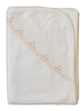 Load image into Gallery viewer, White and Ecru Pima Cotton Baby Blanket with Ecru Picot Edge