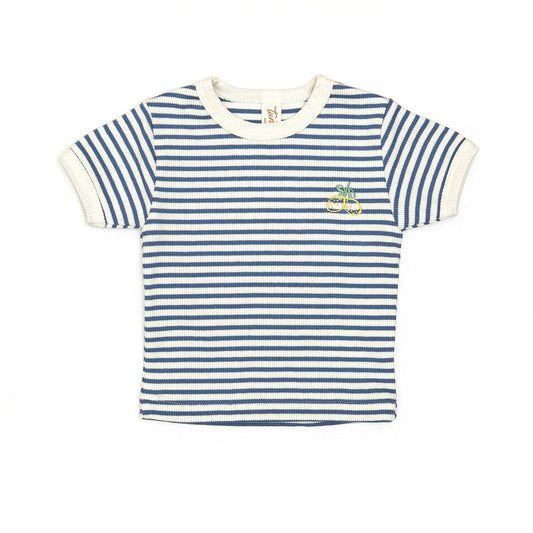 Blue Stripes Short Sleeve Ribbed Top