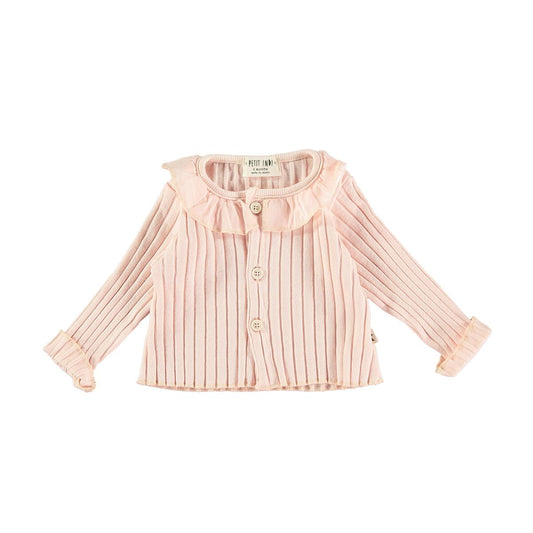 Ruffle Neck Ribbed Cardigan