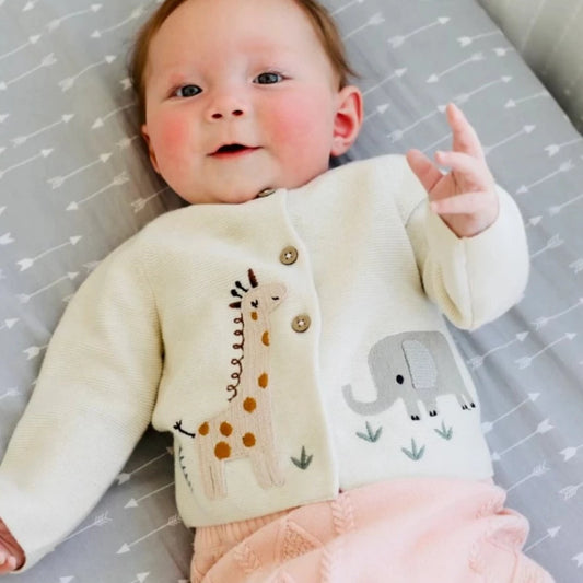 Animal Safari Embroidered Baby Cardigan Sweater