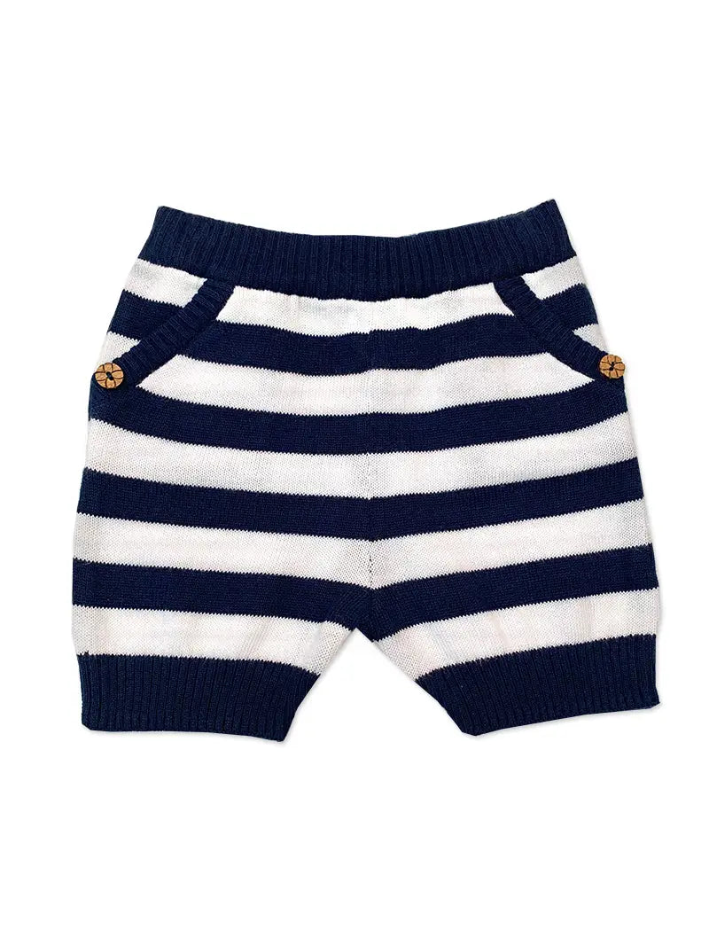 Venice Knit Navy Blue Pocket Baby Shorts