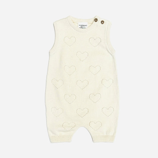 Hearts Pointelle Jacquard Knit Baby Romper