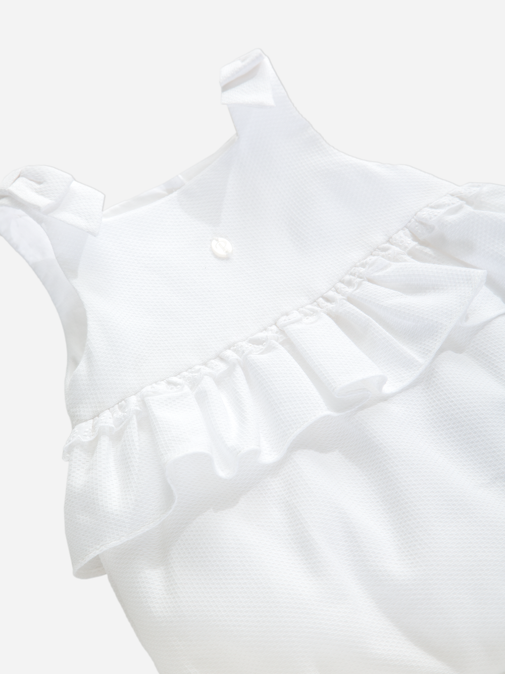 White Piquet Overall With Frills and Bows