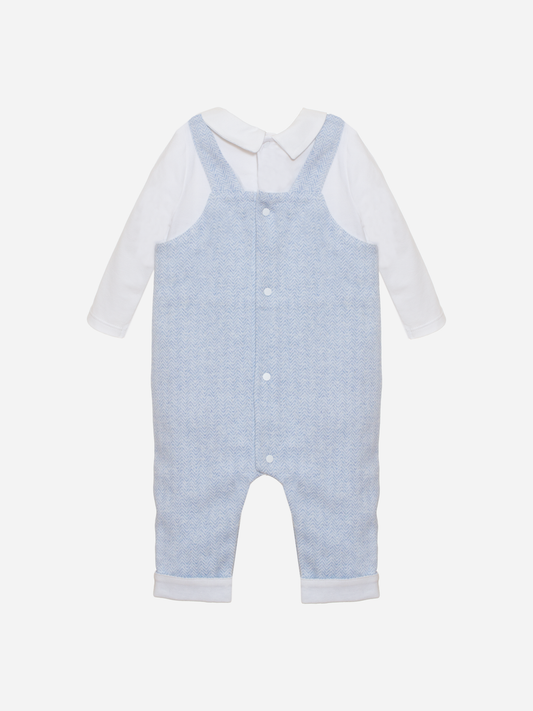 Blue Overall Romper with Collared Top