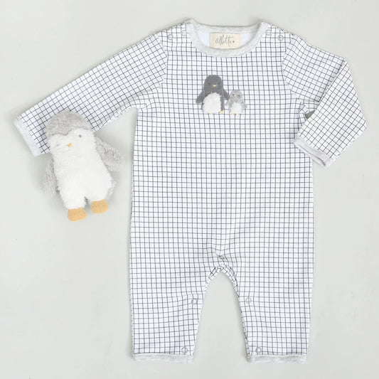 Baby Penguin Applique Grid Babygro