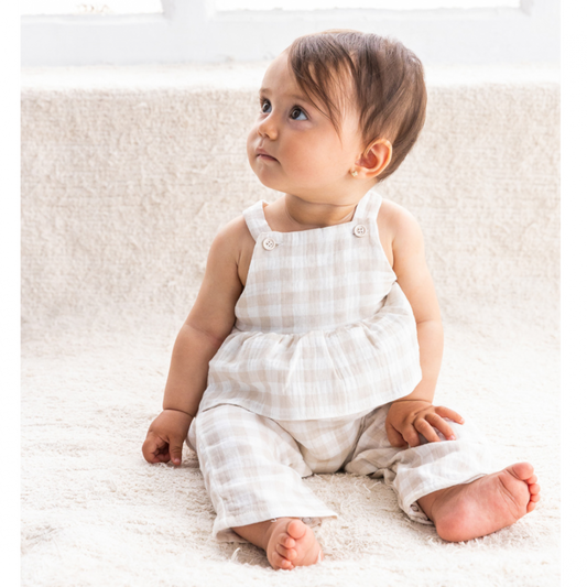 Beige Gingham Peplum Jumper