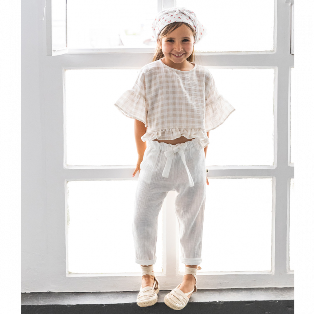 Gingham Flutter Sleeve Romantic Blouse