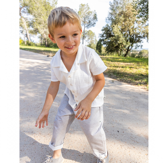 Elastic Waistband Button Trousers