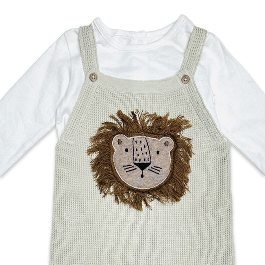 Lion Applique Baby Overall Knit Set