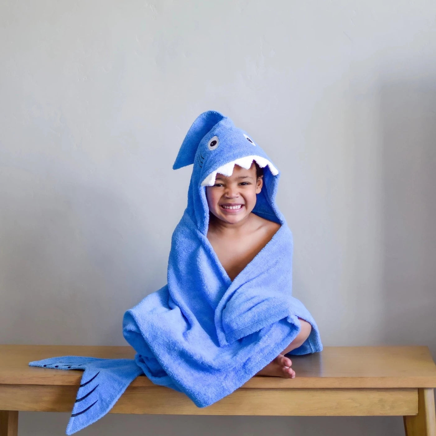 Blue Shark Hooded Towel for toddlers ages 2 to 8 years old