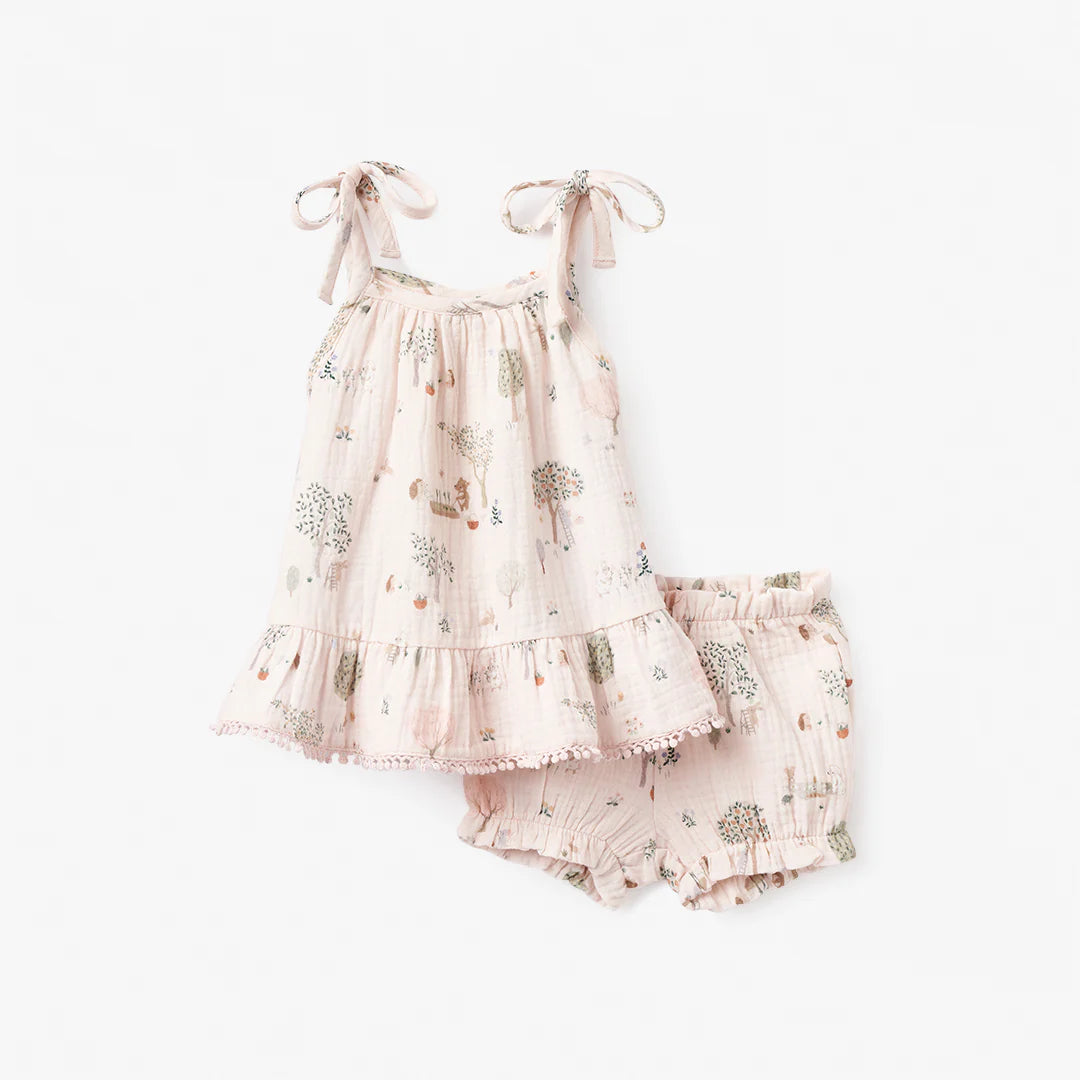 Garden Picnic Lace Edge Muslin Tie Top and Bloomers Set