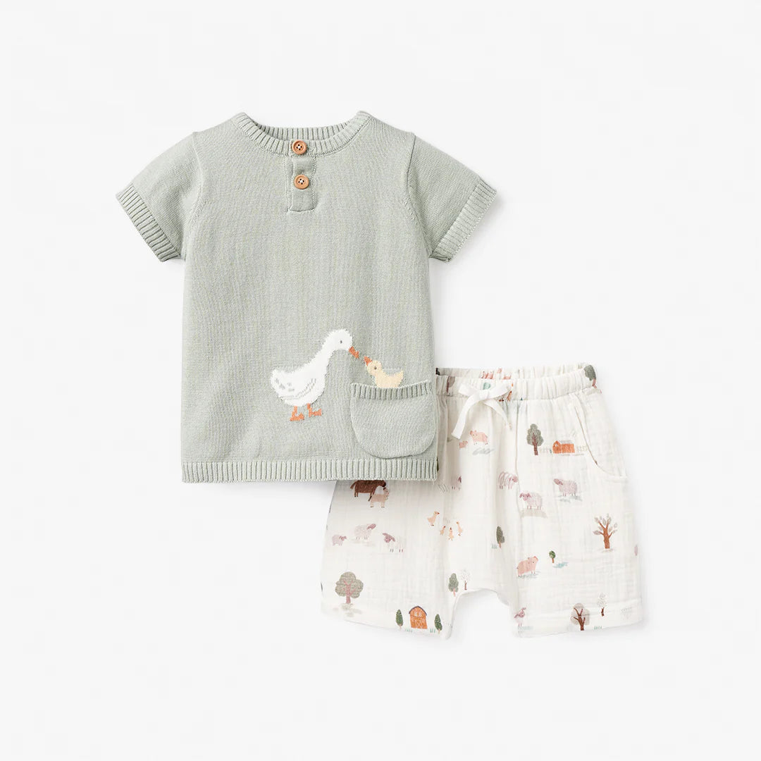 On The Farm Knit Henley + Organic Muslin Short Set