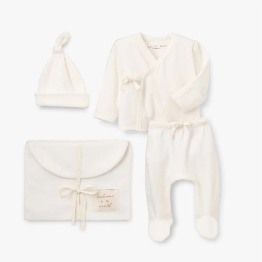 Whisper White Velour Welcome to the World Bag Set