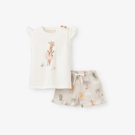 Giraffe Knit Pullover + Seaside Safari Organic Muslin Short Set