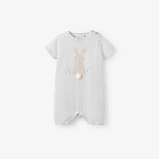 Pale Blue Bunny Knit Shortall Romper