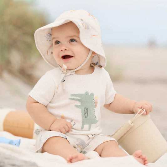 Alligator Knit Pullover + Seaside Safari Organic Muslin Short Set