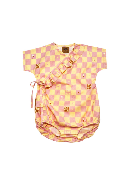 Wrap Body with Pink and Yellow Checkers Print