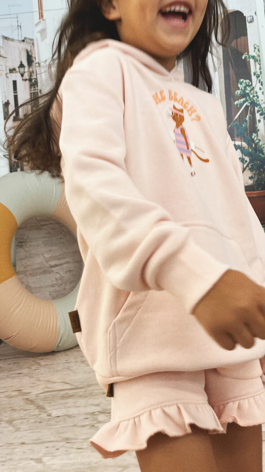 Light Pink Hoodie with Cat Print