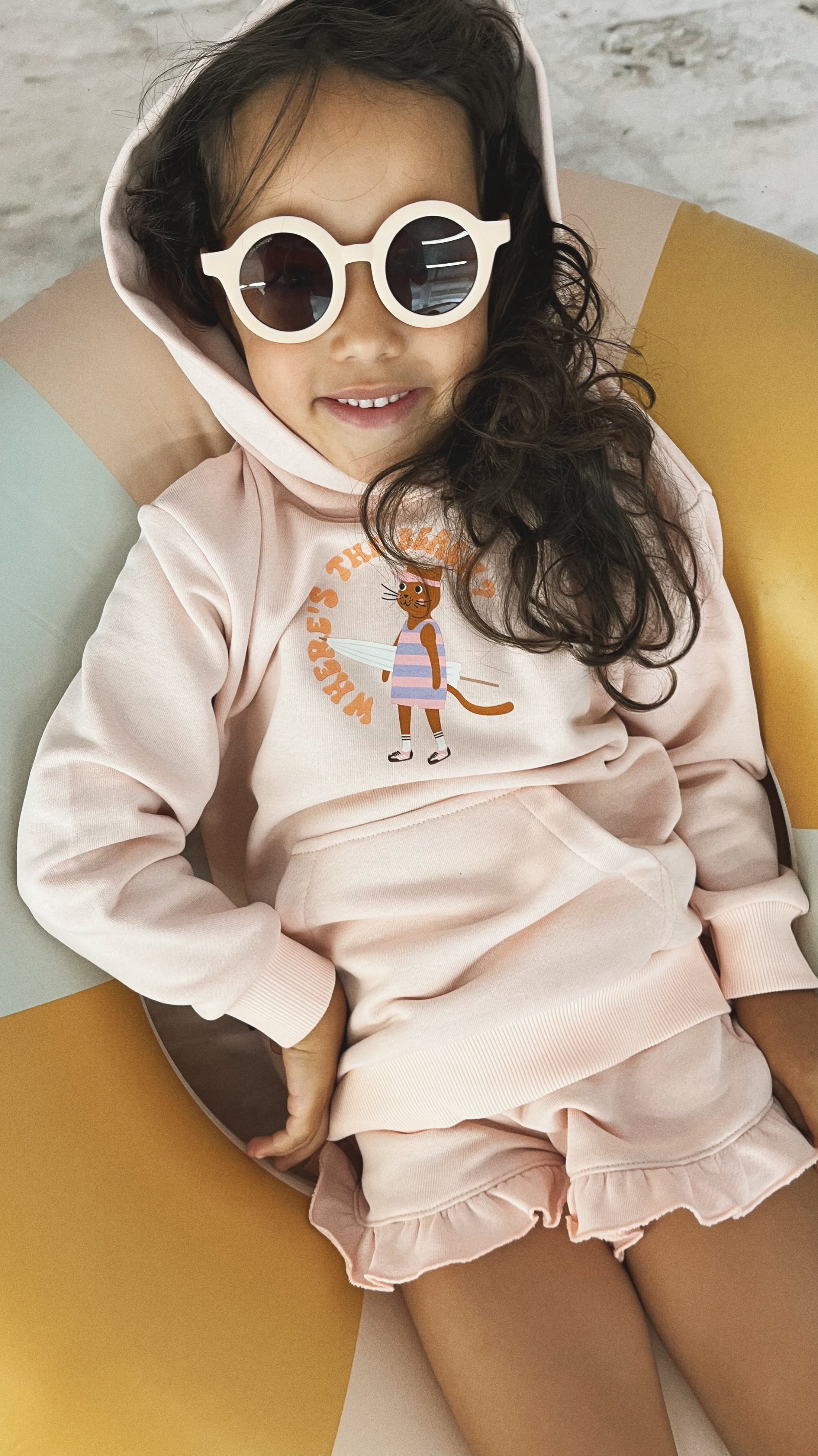 Light Pink Hoodie with Cat Print