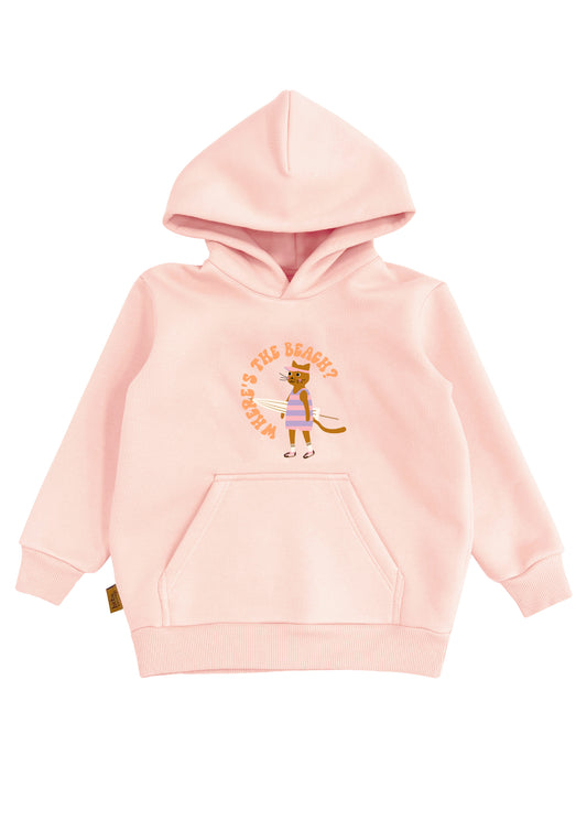 Light Pink Hoodie with Cat Print