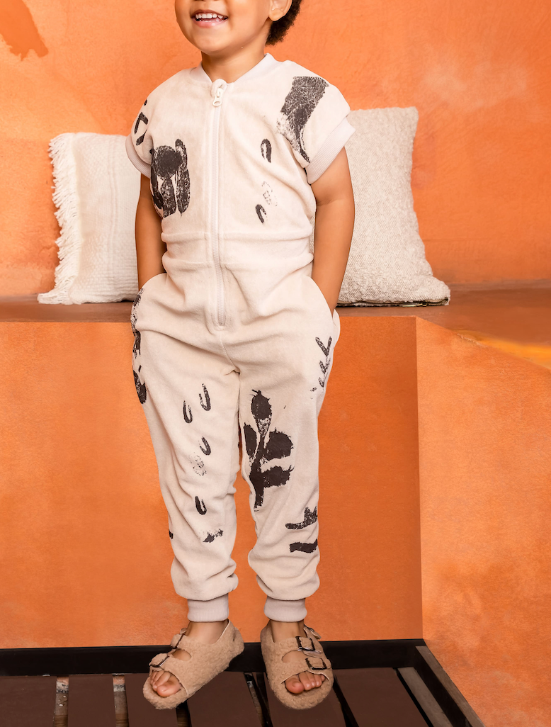 Beige Terry Flightsuit with Print