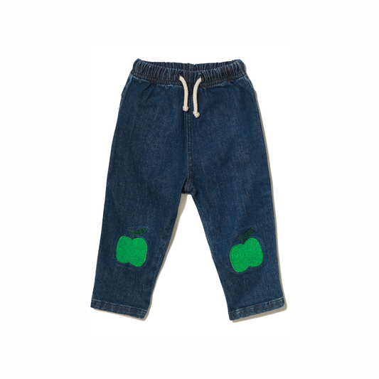 Recycled Denim Green Apple Patch Baby Pant