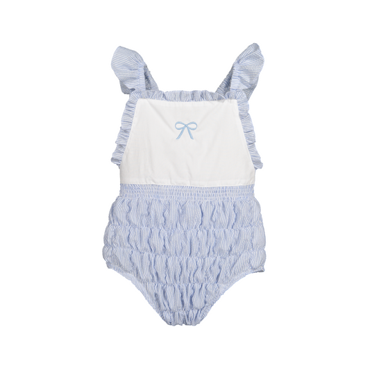 Seersucker Frilled Cotton One Piece