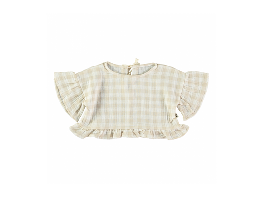 Gingham Flutter Sleeve Romantic Blouse