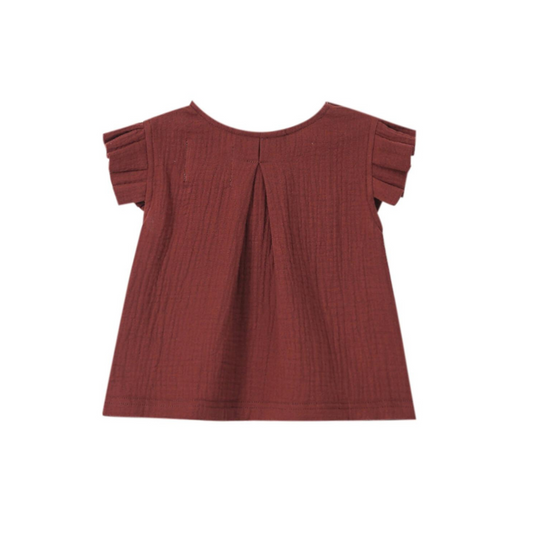 Gauze Top with Box Pleated Sleeve