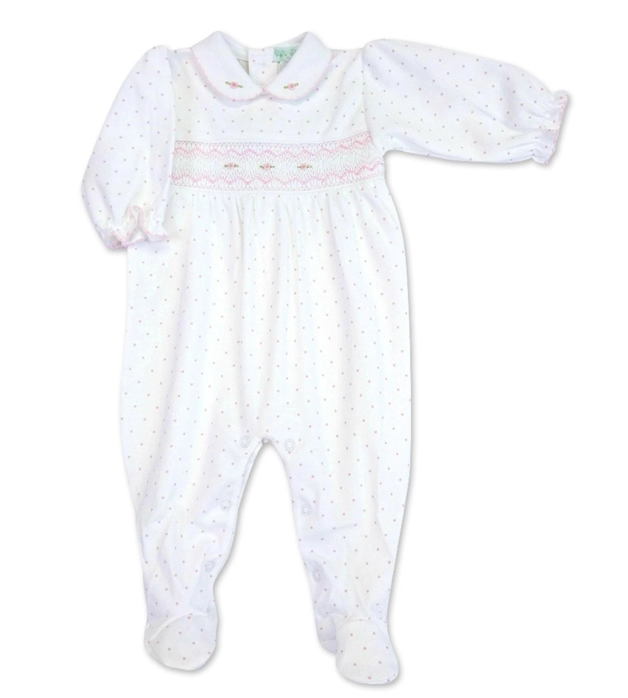 Rosebuds Dots Girl Smocked Pima Cotton Baby Footie