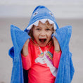 Load image into Gallery viewer, Blue Shark Hooded Towel for toddlers ages 2 to 8 years old
