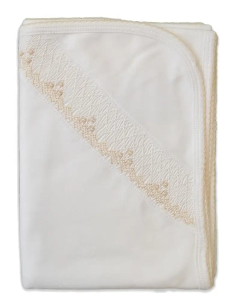 White and Ecru Pima Cotton Baby Blanket with Ecru Picot Edge