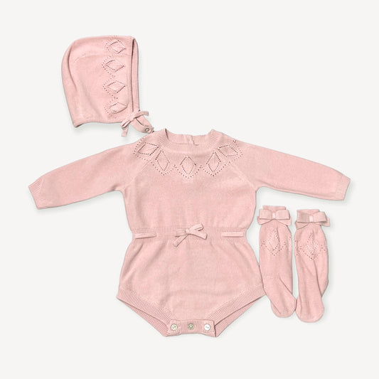 Milan Pointelle Knit Romper 3 Piece Set