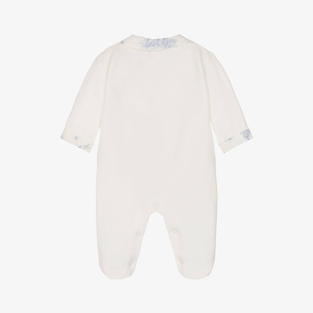 Toile Collared Velour Babygrow