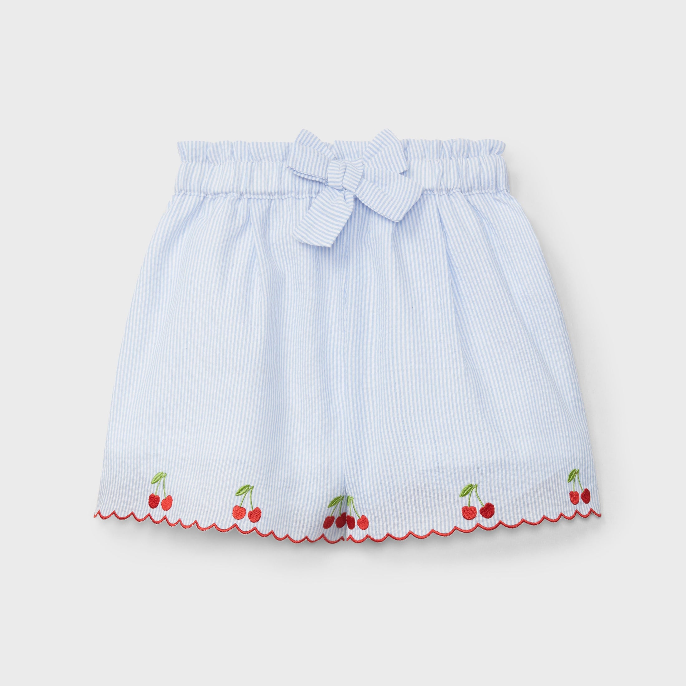 Seersucker Belted Cherry Shorts